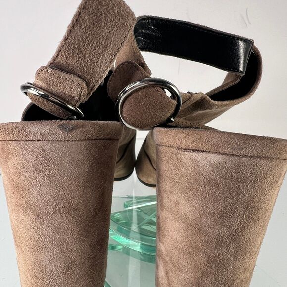 Via Spiga Edina Slingback Heel Sandal Taupe Suede Leather Peep Toe - Picture 5 of 9